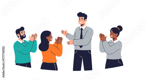 People Applauding A Man In Business Attire As A Sign Of Appreciation And Success
