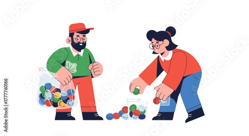 People Collaborating for Recycling, Collecting Bottle Caps to Save the Environment Together