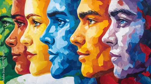 diverse multicolored portraits of women in artistic style for creative projects