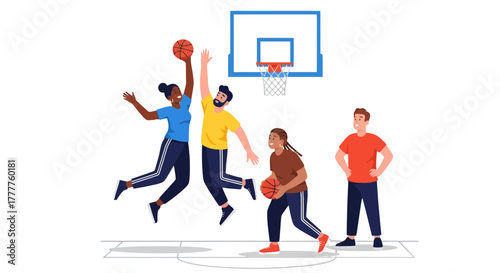 People Playing Energetic Basketball Game Depicting Competition and Skillful Sports Action