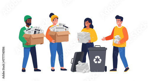 People Collaborating In a Recycling Process To Protect Enviromental Ecology