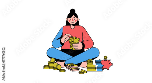 Person Counting Money: Financial Planning and Wealth Accumulation Concept Illustration