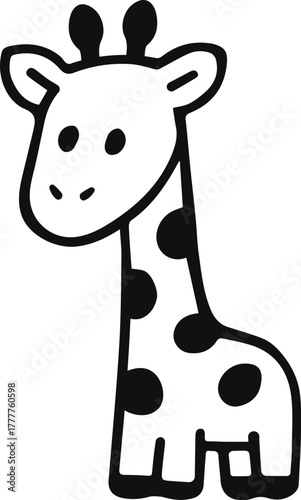 Cute cartoon giraffe icon. Vector illustration. Flat design. Black silhouette.