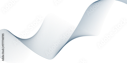 Dynamic minimal smoke sound blue line. Abstract glowing white slow speed stripe sound blend line smooth flow soundwave curve energy gradient vector futuristic digital outline line science design.	