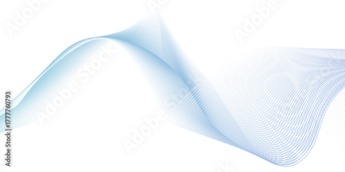 Dynamic minimal smoke sound blue line. Abstract glowing white blend line smooth flow soundwave curve energy gradient vector futuristic digital outline line science design.	