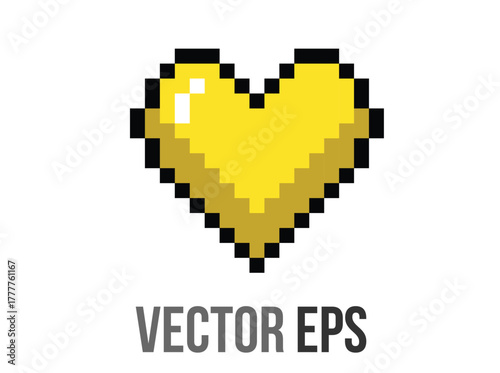 Isolated 8 bits pixel art love yellow heart flat icon