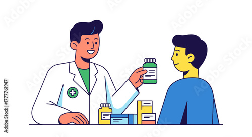 Pharmacist Dispensing Medication to a Patient in a Pharmaceutical Setting