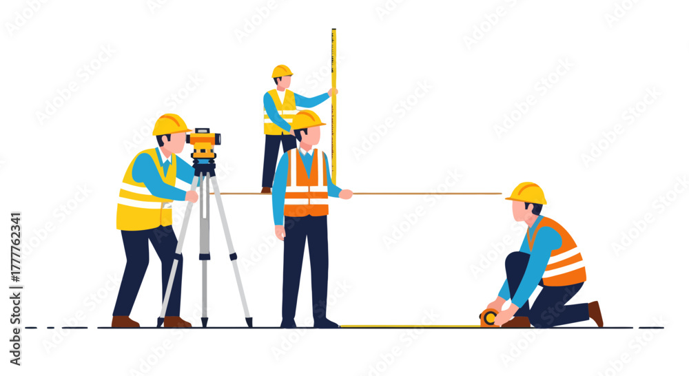 Fototapeta premium Precise Surveying Team: Accuracy, Engineering, Measurements, and Geometric Precision in Action