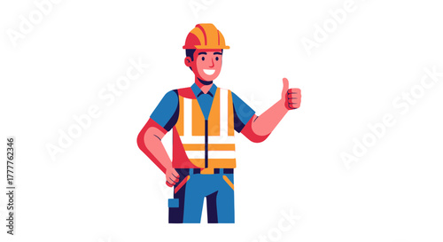 Positive Construction Worker With Thumbs Up Isolated on Black Background