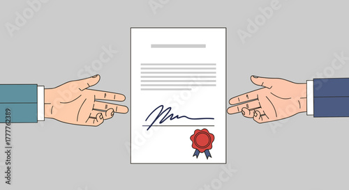 Agreement document being signed by two parties for a business deal.