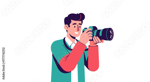 Professional Photographer Capturing Moments With a Digital Camera, Isolated on Black