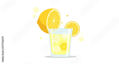 Refreshing Lemonade Glass With Ice And Sliced Citrus Fruit Refreshment Is Isolated