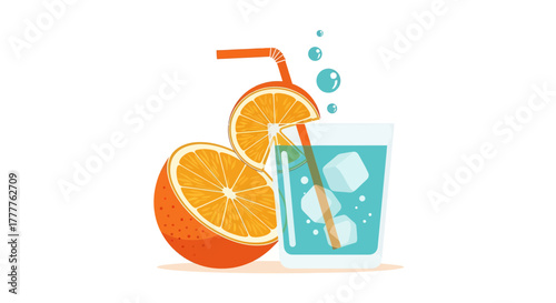 Refreshing Orange Drink With Ice Cubes Ready to Be Consumed During Summer Heatwave