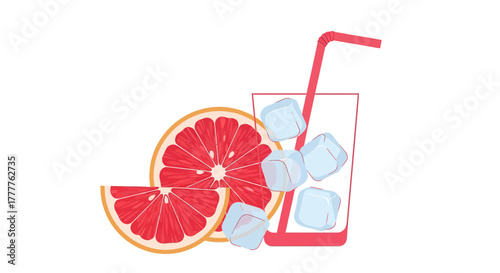Refreshing Pink Grapefruit Beverage With Ice Cubes Ready to be Enjoyed During Summer