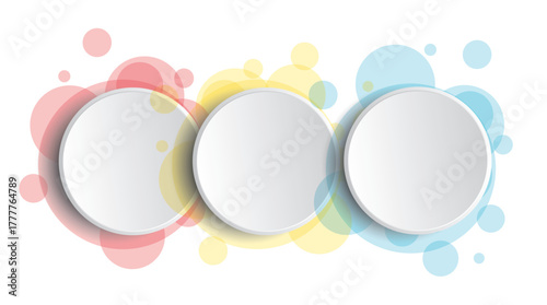 3d three buttosn shapes on white background in paper cut style. Vector design multi layered wheels width shadow.