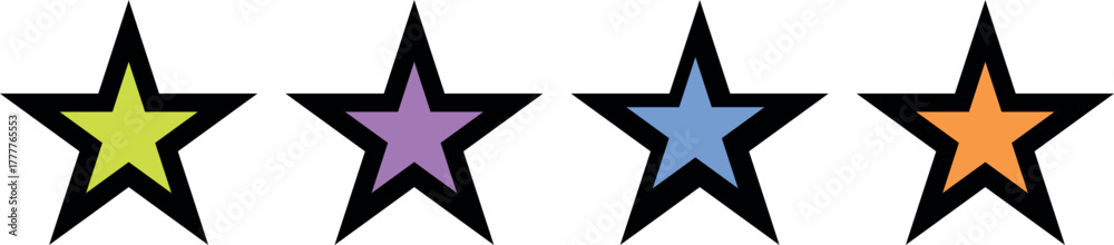 Fototapeta premium Modern Colorful Favorite Star Icon Set – Reward Rating Mark, Review Symbol, and Quality Ranking Vector Collection