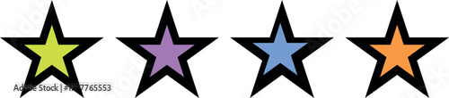 Modern Colorful Favorite Star Icon Set – Reward Rating Mark, Review Symbol, and Quality Ranking Vector Collection