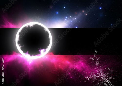 Abstract Galaxy Eclipse Background with Floral Design