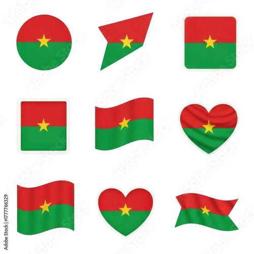 Free Download Burkina faso flag collection, multiple shapes, national symbol, icon set isolated on transparent background - GFXLoad