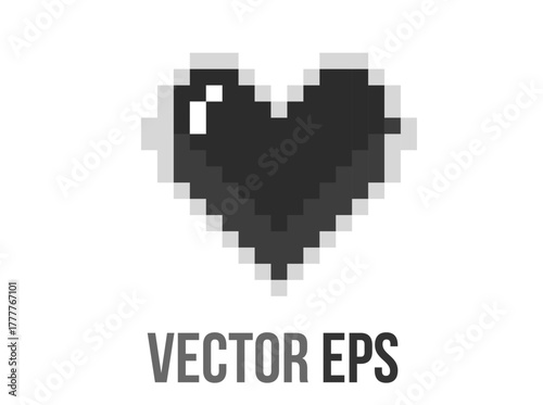 Isolated 8 bits pixel art love black heart flat icon