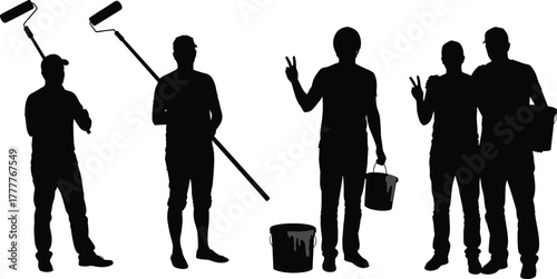 Silhouette, teamwork, painting, renovation, group activity, home improvement, DIY, paint rollers