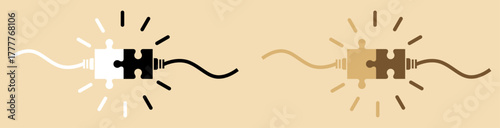 Creative plug puzzle connection symbol showing teamwork, collaboration, partnership, and idea sharing. Perfect for business communication, innovation, and cooperation design concepts. Puzzle, icon.