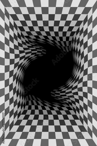Surreal chess background and hole. optical illusion, vector illustration	
