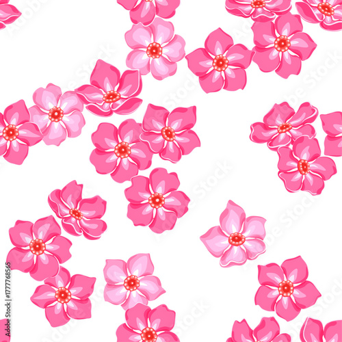 pink forget-me-not flowers on white background. summer floral seamless pattern, vector illustration