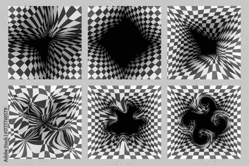 Set of surreal chess backgrounds. optical illusion, vector illustration	
