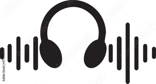 Headphone and sound wave silhouette icon on isolated background