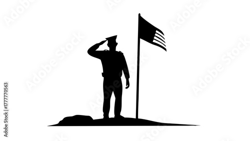 Strong soldier silhouette standing tall and saluting under flag, symbol of courage, patriotism, and honor