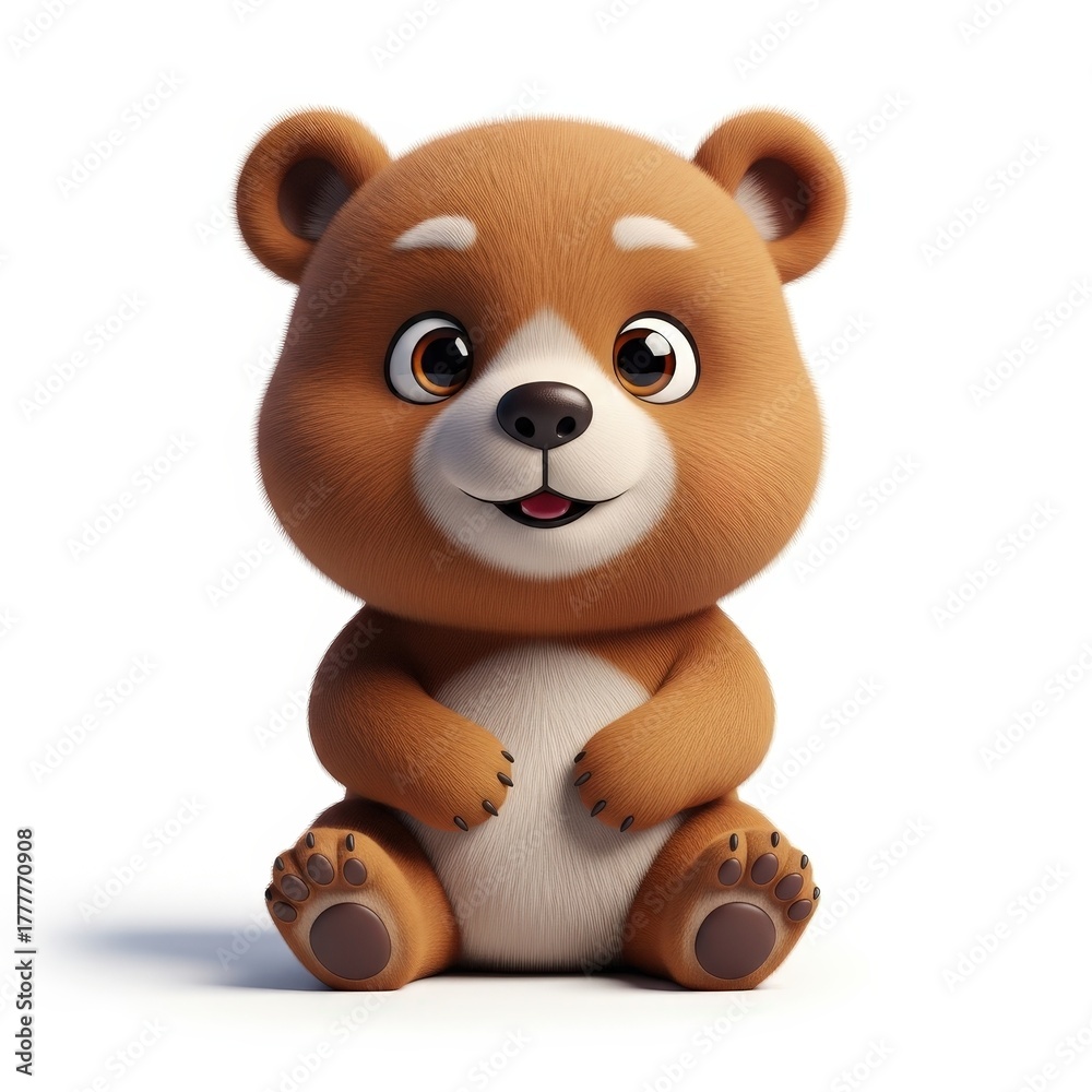 Obraz premium Cute and Playful Cartoon Bear Character Sitting Cheerfully with Adorable Expression