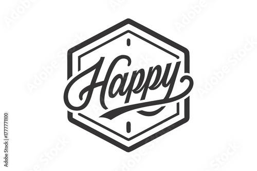hexagon script badge icon happy inside geometric