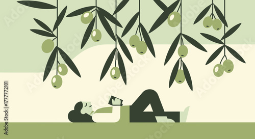 Resting Under Olive Tree: Reading And Enjoying Nature With Peace And Tranquility