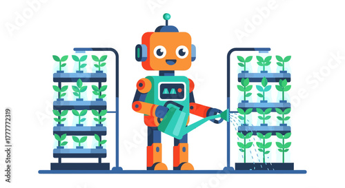 Robot Nurturing Automated Plants And Crops Symbolizing Technological Agricultural Production