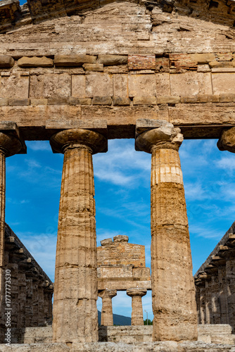 ruins of ancient greek forum in Peastum, salerno