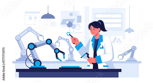 Robotics Engineer Working On Robotic Arms In Laboratory With Modern Technology