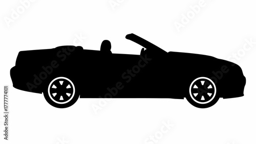 Sleek black convertible car silhouette, perfect for automotive design projects, showing freedom, speed, and luxury in a minimalist style