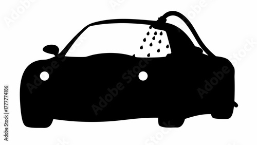 Detailed silhouette of a car getting washed with a shower head, perfect for automotive services and cleaning promotions, vector illustration