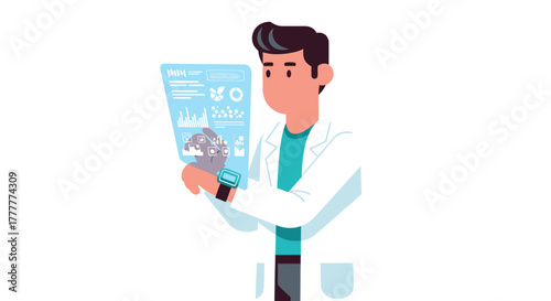 Scientist Interacting Digital Interface Futuristic Technology Illustrated Vector Design