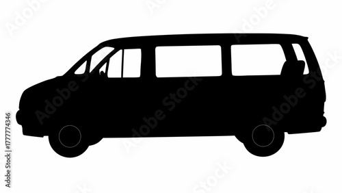 Sleek minivan silhouette symbolizing family adventures and road trips, perfect for travel brochures and automotive design projects, vector origin
