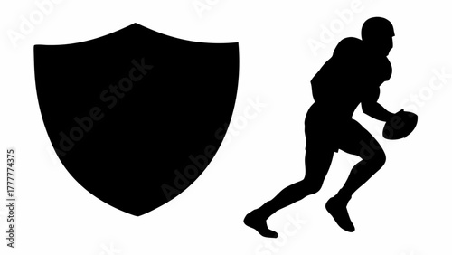 Dynamic football player running with the ball, protected by a strong shield, athletic prowess and defense in sports illustrated design