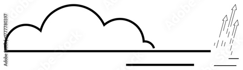 Cloud with horizontal lines and ascending arrows symbolizing progress, connectivity, and innovation. Ideal for technology, growth, cloud computing, development, success, networking simple flat