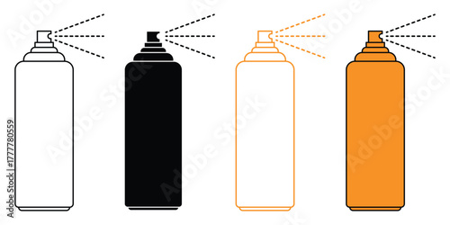 Aerosol Spray Paint Cans — Various Angles with Spraying Effect Vector Illustration.