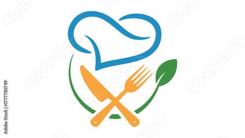 Chef hat cutlery and leaf icon