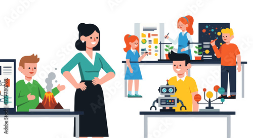 Students Exploring Science and Technology With Their Teacher in a Lab Setting