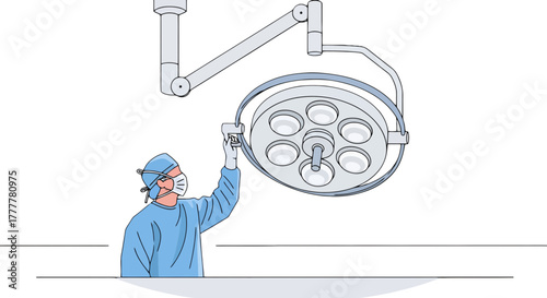 Surgeon Adjusting Surgical Lighting Fixture in Operating Room with Black Background