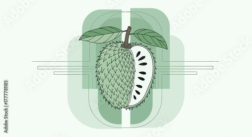Stylized Illustration Of Annona Muricata Fruit With Subtle Geometric Designs