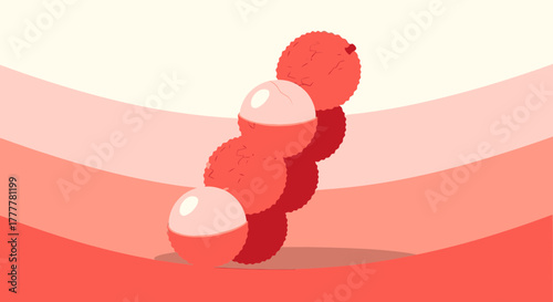 Stylized Illustration Of Fresh Lychees Against A Gradated Red and White Background