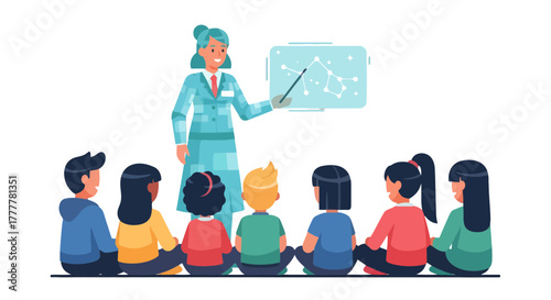 Teacher Educating Young Students About Constellations During Classroom Learning Session